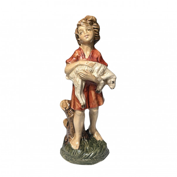 Shepherd with sheep in his arms papier-mâché nativity scene