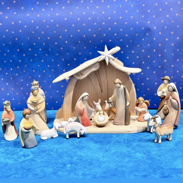 Presepe Leonardo completo con capanna cm 13