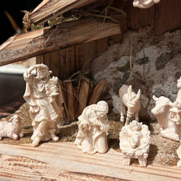 Miniature white maple nativity scene