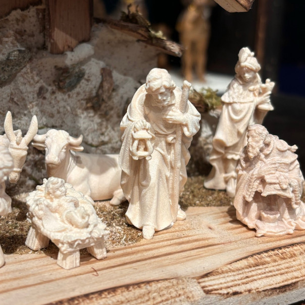 Miniature white maple nativity scene