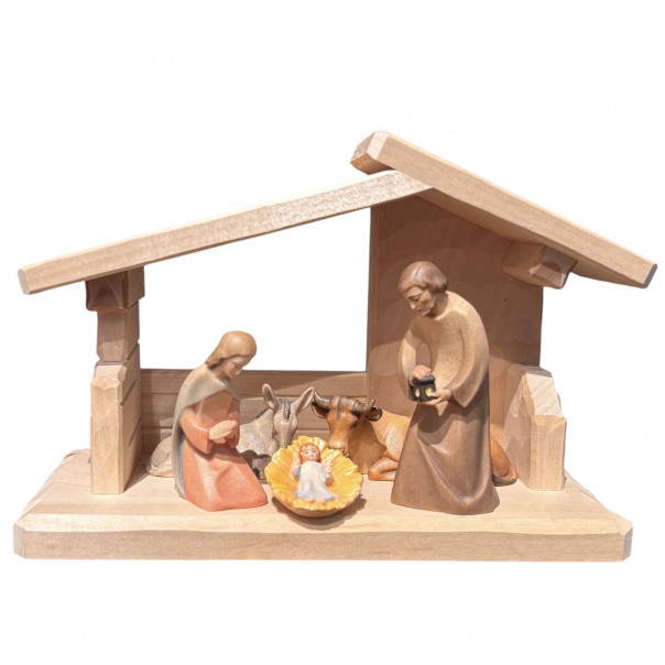Leo Nativity Scene Painted with Hut 9cm