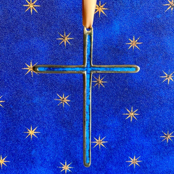 Thin bronze cross with fire enamel