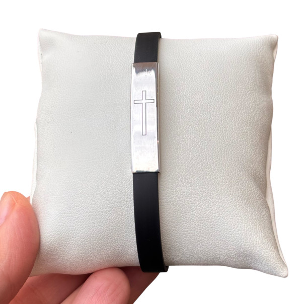 Men's leather and silver bracelet