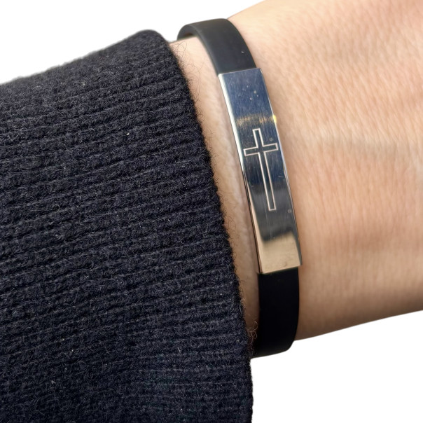 Men's leather and silver bracelet