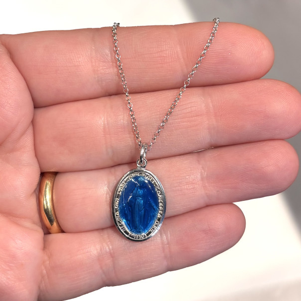 Collana Medaglia Miracolosa smaltata maxi