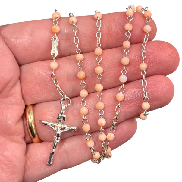 Rosary in silver and pink coral