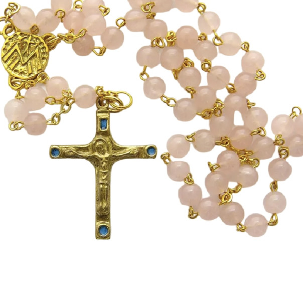 Rose quartz and bronze rosary