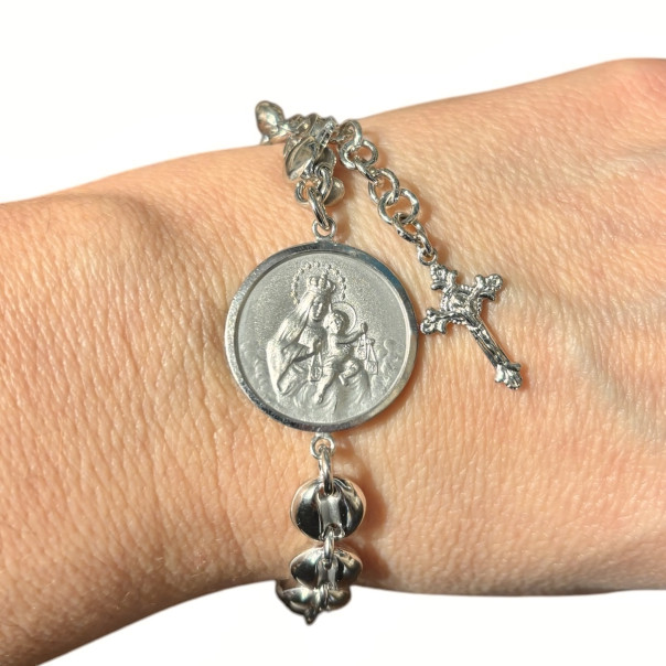 Solid Silver Scapular Bracelet with Rosary
