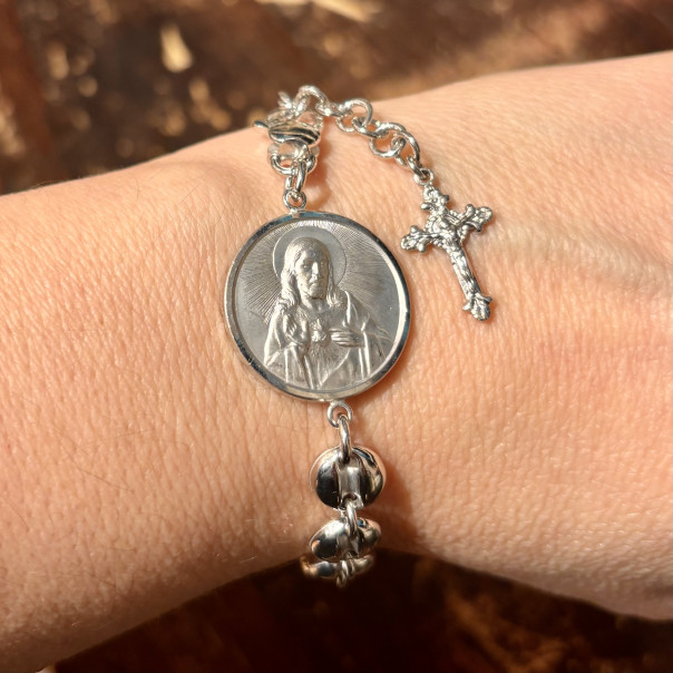 Solid Silver Scapular Bracelet with Rosary