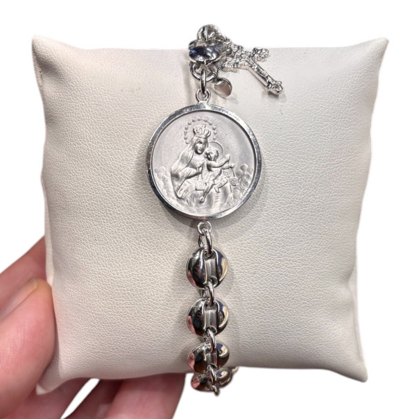 Solid Silver Scapular Bracelet with Rosary
