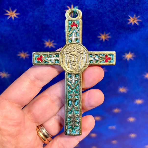 Crucifix Holy Face enameled bronze