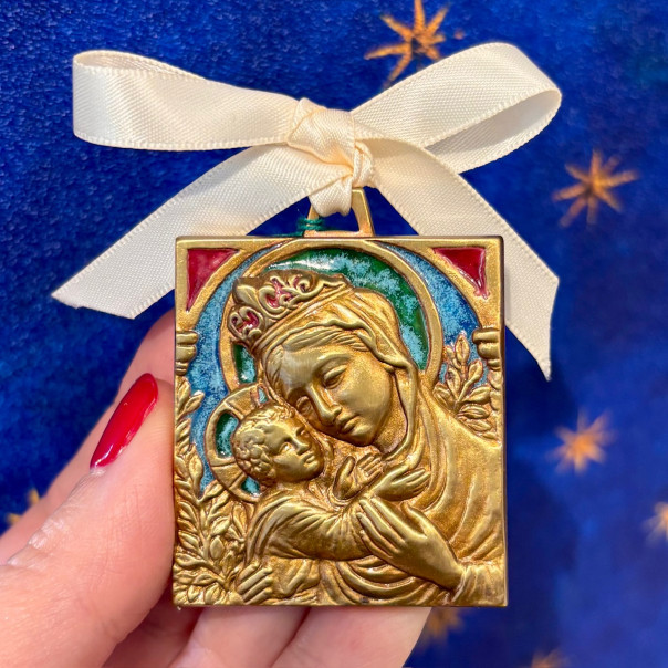 Madonna with child in enamelled bronze