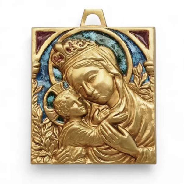 Madonna with child in enamelled bronze