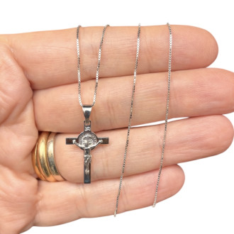 Saint Benedict Cross Necklace in Silver