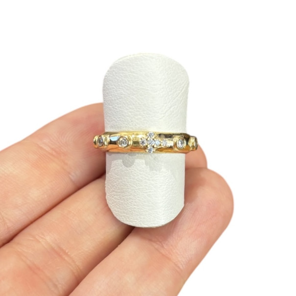 Golden zirconia rosary ring