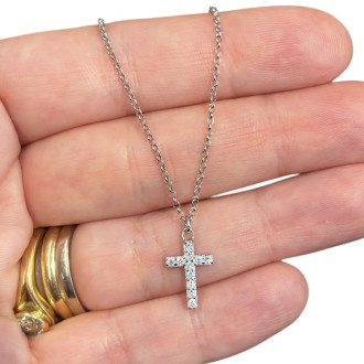 Silver zircons cross necklace