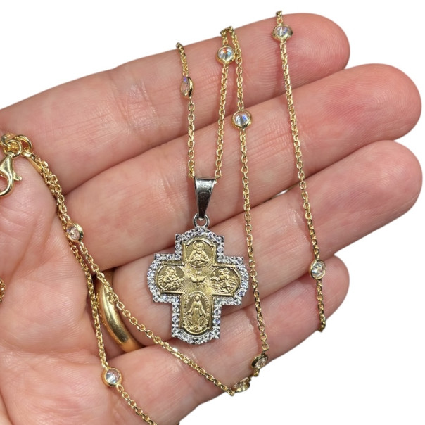 Paved Scapular Cross Necklace