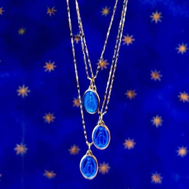 collana in argento 925 con Medaglia miracolosa smaltata benedetta