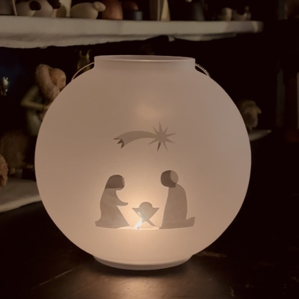 Lantern nativity scene in ceramic