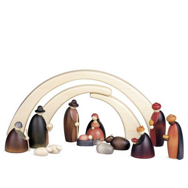 Complete Koheler wooden nativity scene, 12 cm, Wooden nativity scenes