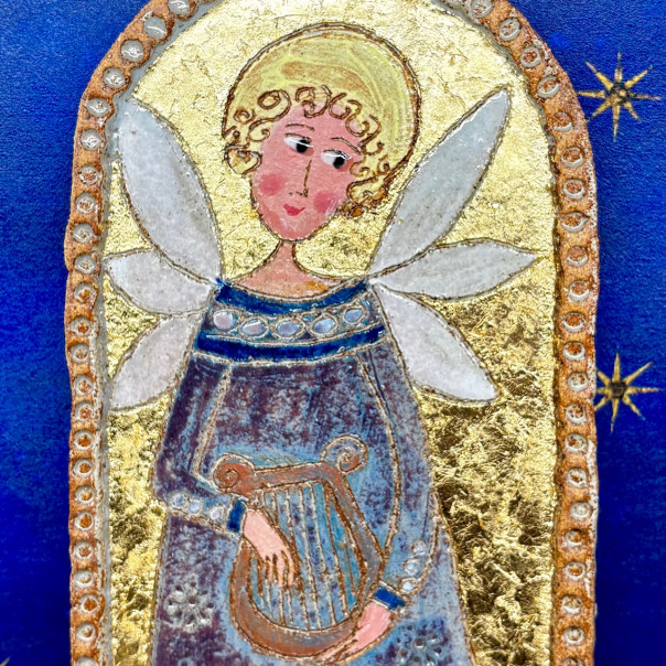 Altarpiece of a musician angel with a...