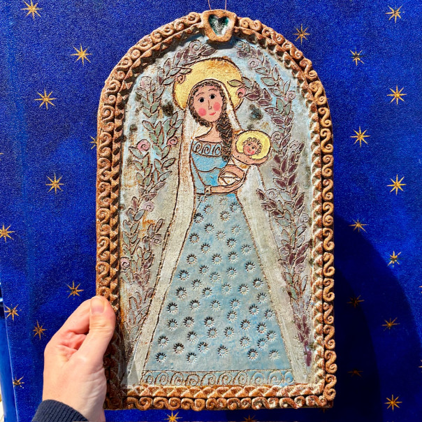 Madonna with child in stoneware