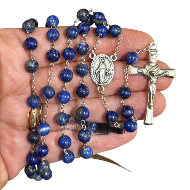 Rosary in silver and lapis lazuli