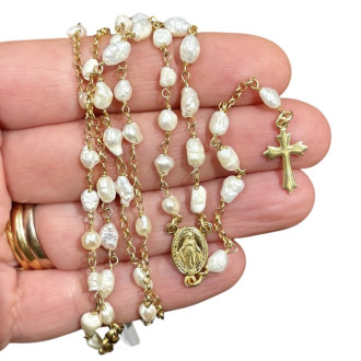 Rosary in gilded silver and river pearls
