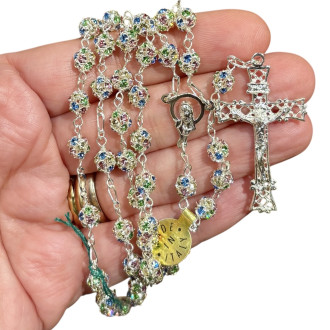 Rosary in silver and multicolor cabochon crystals