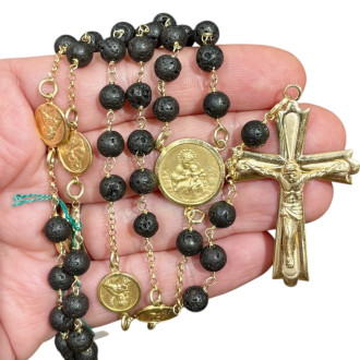 Scapular rosary in silver and lava stone