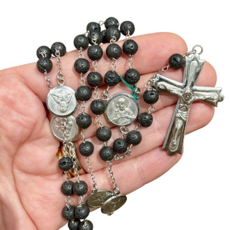 Scapular rosary in silver and lava stone 2
