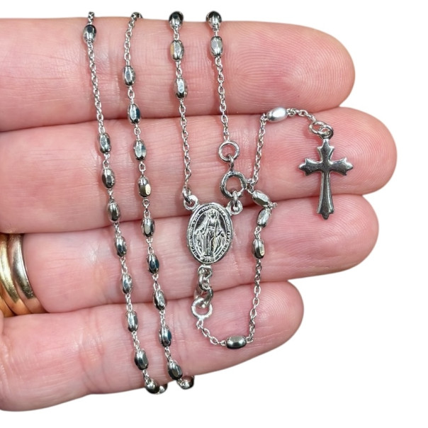 925 silver oval bead rosary