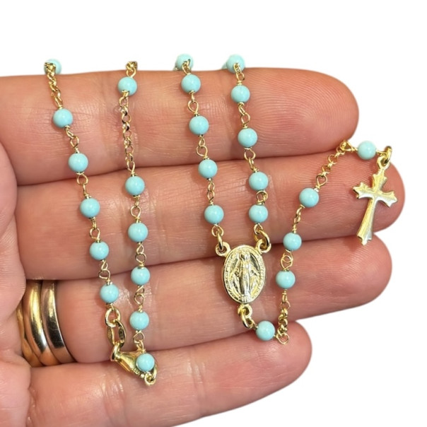 Gold-plated silver and turquoise rosary