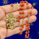 Rosary in golden silver and red coral
