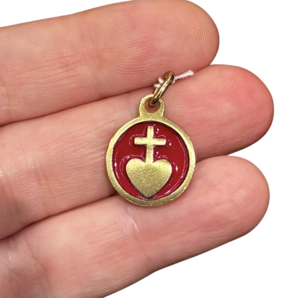 Sacred Heart Small Round Enamel Pendant