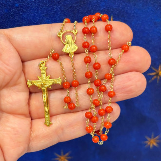 Rosary in silver and red coral