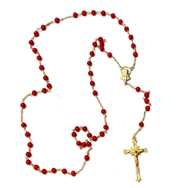 Rosary in silver and red coral