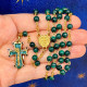 Rosario in malachite e bronzo dorato