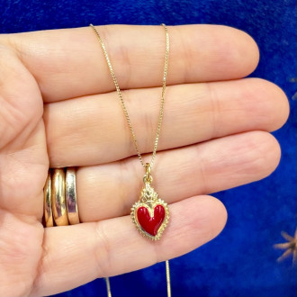 Red enameled 18-karat gold-plated 925 silver Holy Heart necklace 2